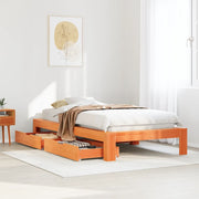 Bedframe massief grenenhout wasbruin 100x200 cm met lades