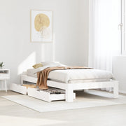 Bedframe massief grenenhout wit 90x200 cm met lades