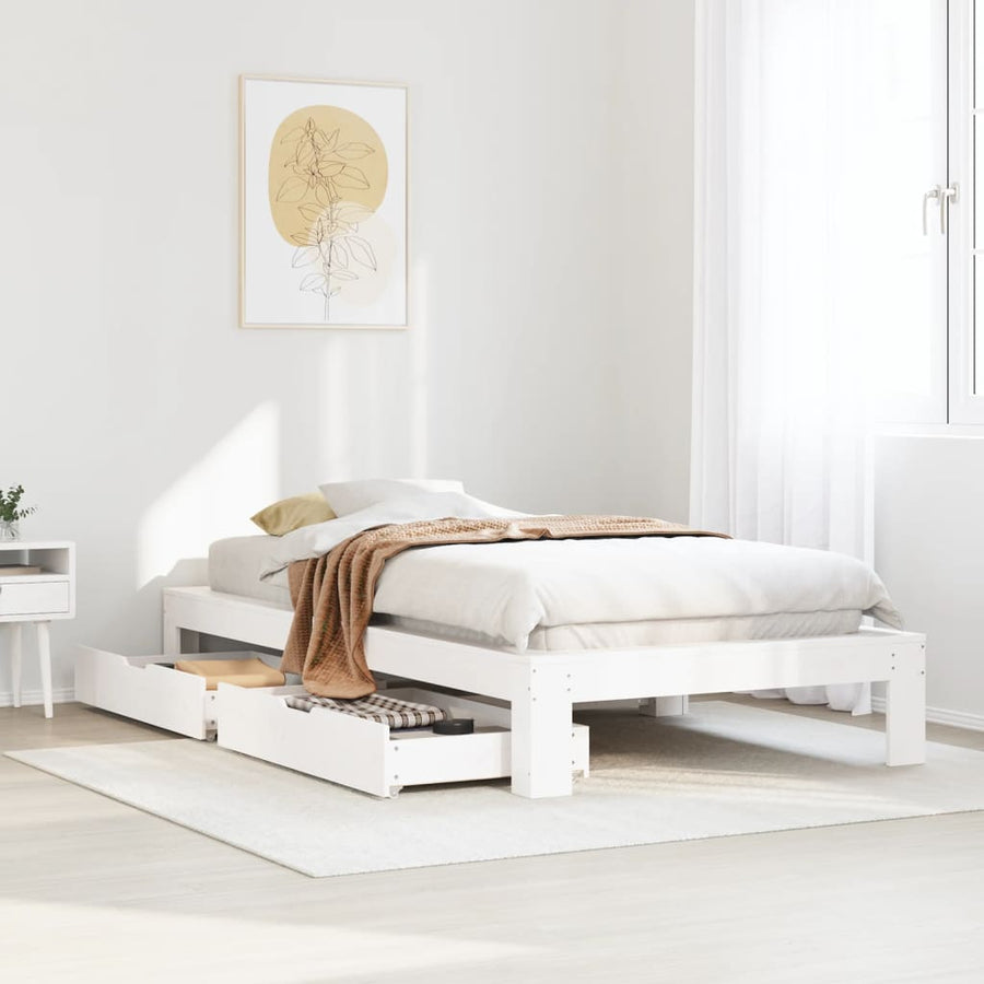 Bedframe zonder matras massief grenenhout wit 90x200 cm