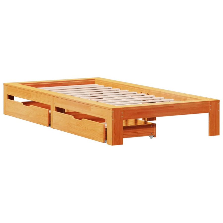 Bedframe zonder matras massief grenenhout wasbruin 90x200 cm