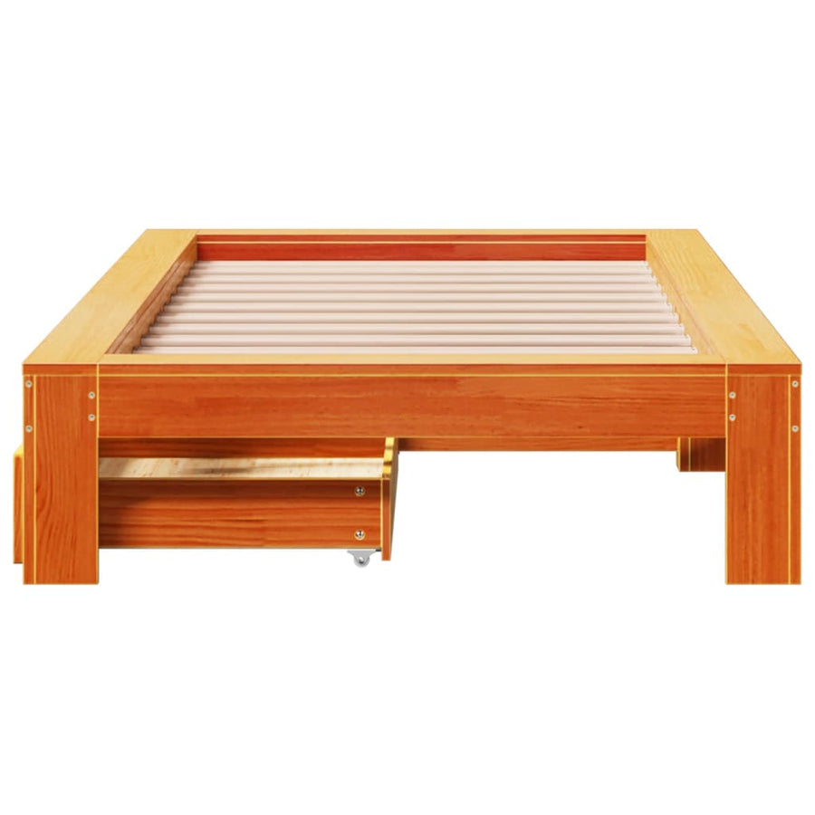 Bedframe zonder matras massief grenenhout wasbruin 90x200 cm