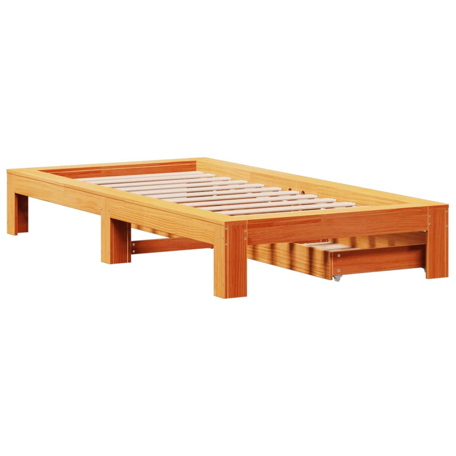 Bedframe zonder matras massief grenenhout wasbruin 90x200 cm