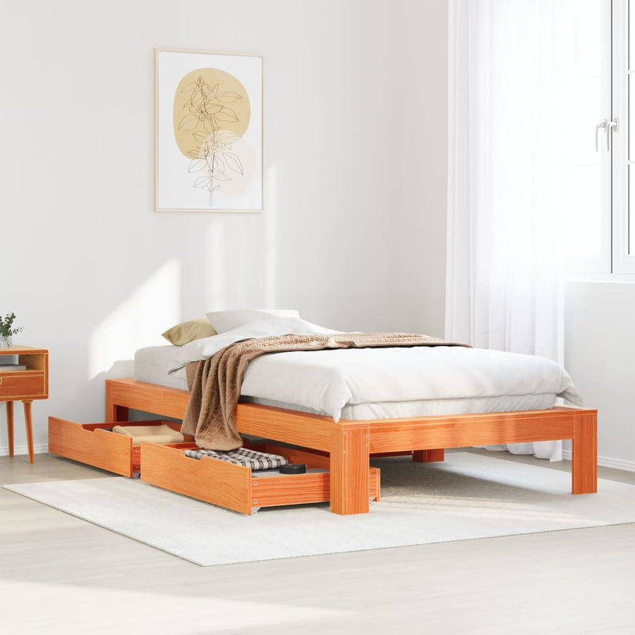 Bedframe zonder matras massief grenenhout wasbruin 90x200 cm
