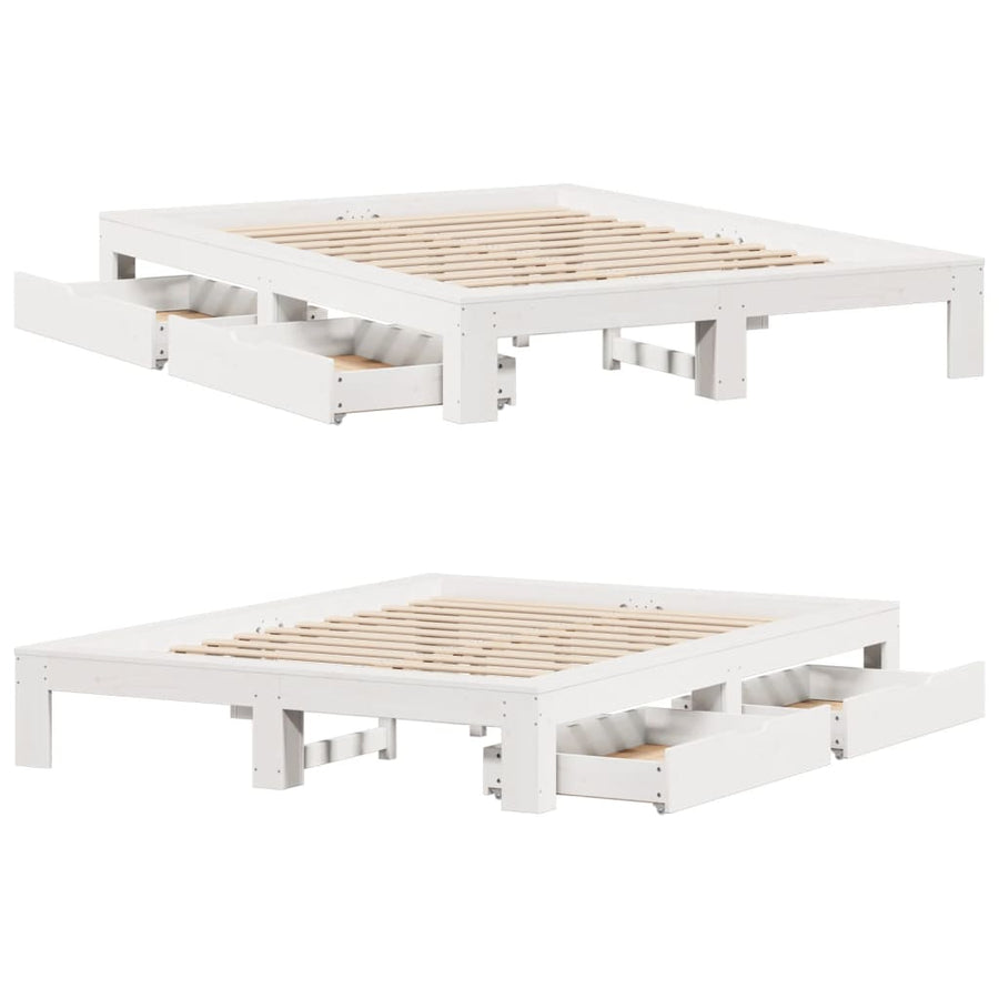 Bedframe zonder matras massief grenenhout wit 140x190 cm