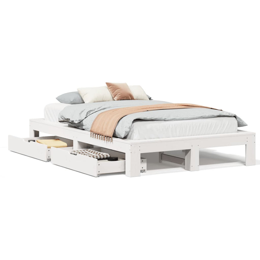 Bedframe zonder matras massief grenenhout wit 135x190 cm