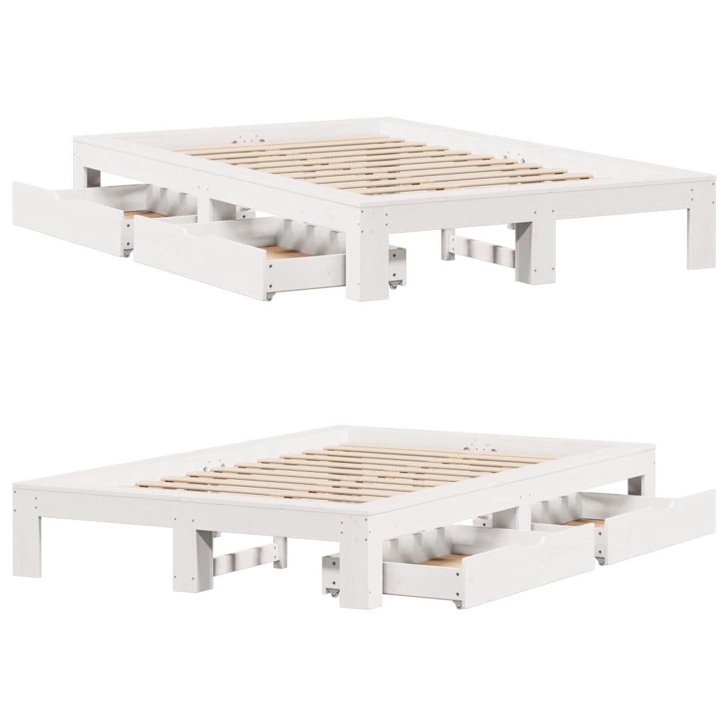 Bedframe zonder matras massief grenenhout wit 135x190 cm