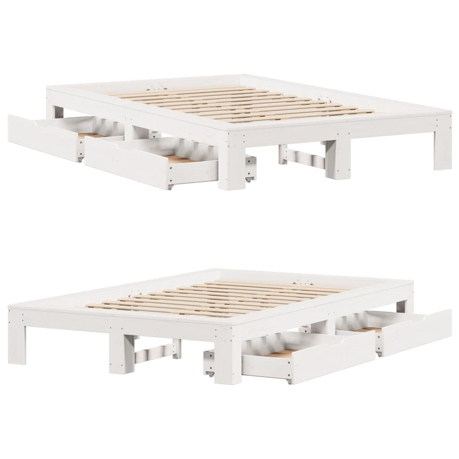 Bedframe zonder matras massief grenenhout wit 135x190 cm