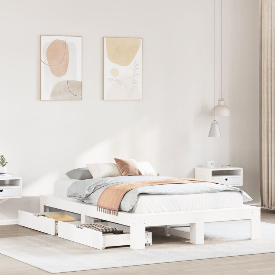 Bedframe zonder matras massief grenenhout wit 135x190 cm