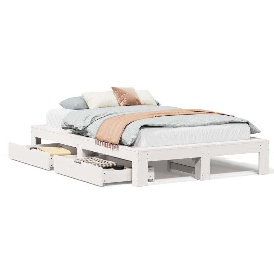 Bedframe zonder matras massief grenenhout wit 120x190 cm
