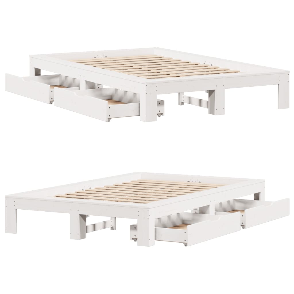 Bedframe zonder matras massief grenenhout wit 120x190 cm