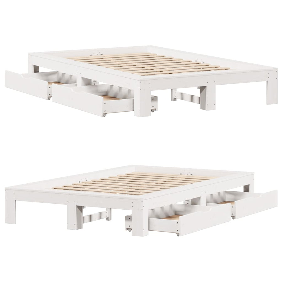Bedframe zonder matras massief grenenhout wit 120x190 cm