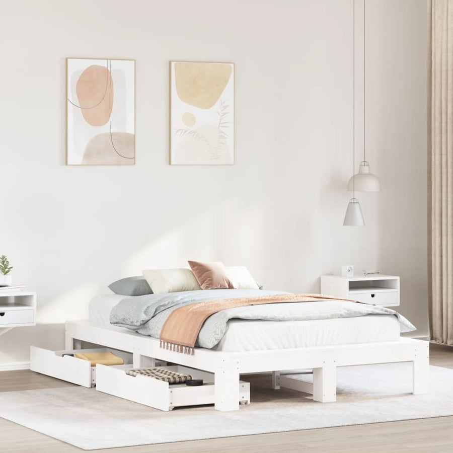 Bedframe zonder matras massief grenenhout wit 120x190 cm