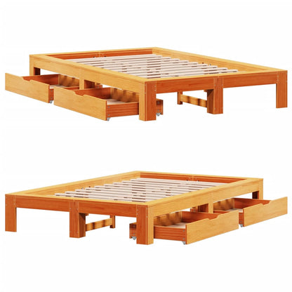 Bedframe zonder matras massief grenenhout wasbruin 120x190 cm