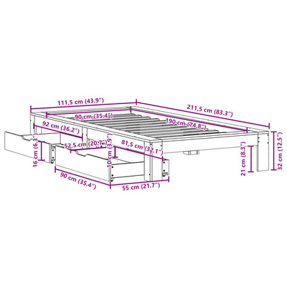 Bedframe zonder matras massief grenenhout 90x190 cm