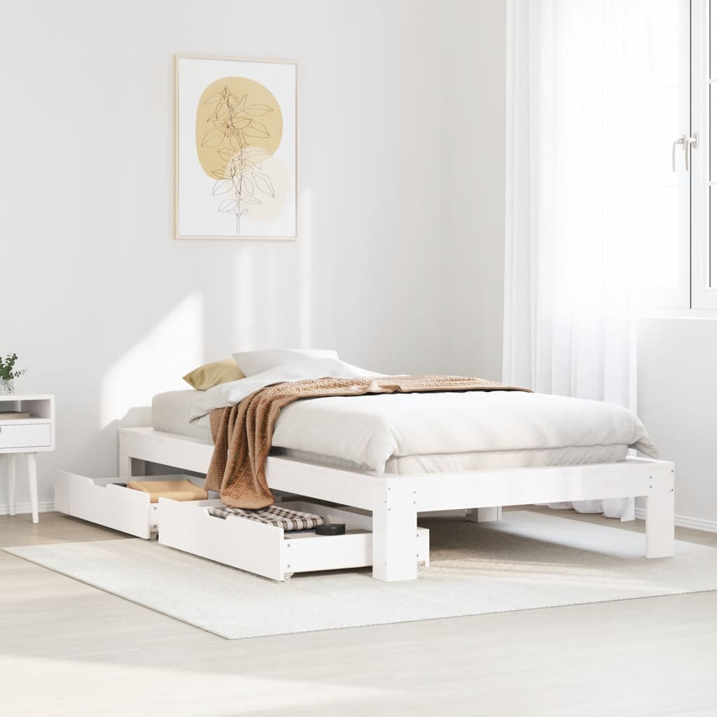 Bedframe zonder matras massief grenenhout wit 90x190 cm