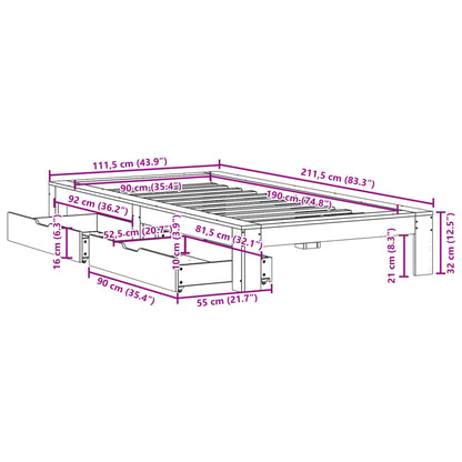 Bedframe zonder matras massief grenenhout wasbruin 90x190 cm