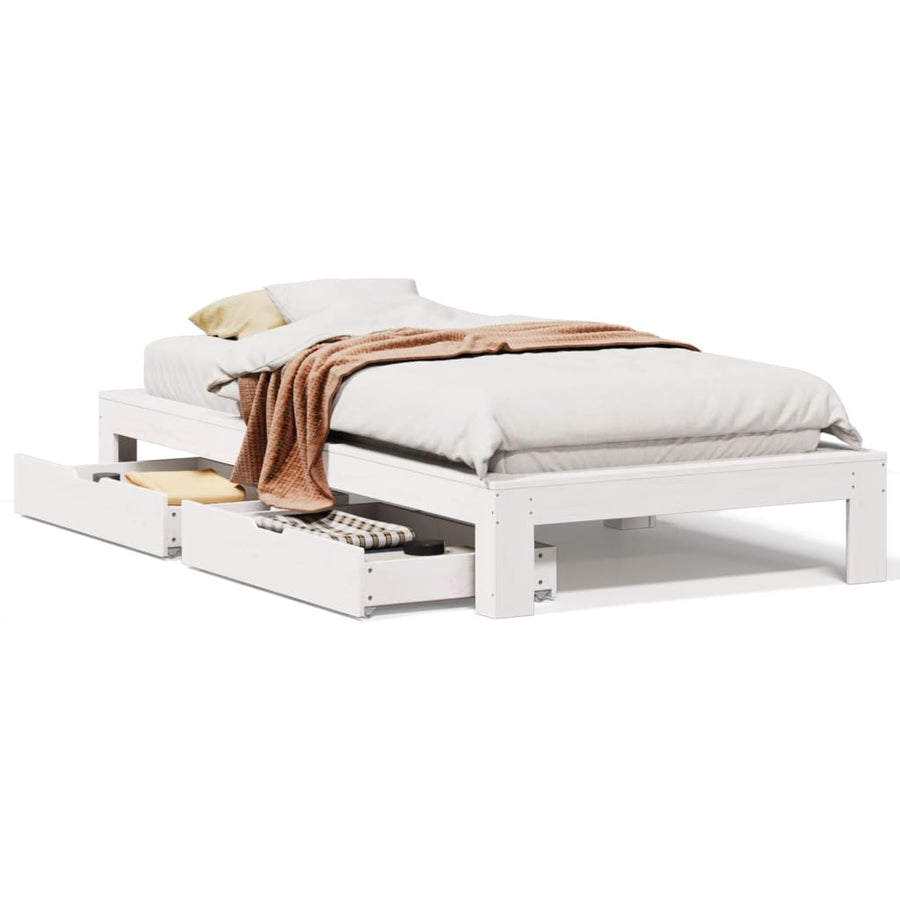 Bedframe zonder matras massief grenenhout wit 75x190 cm