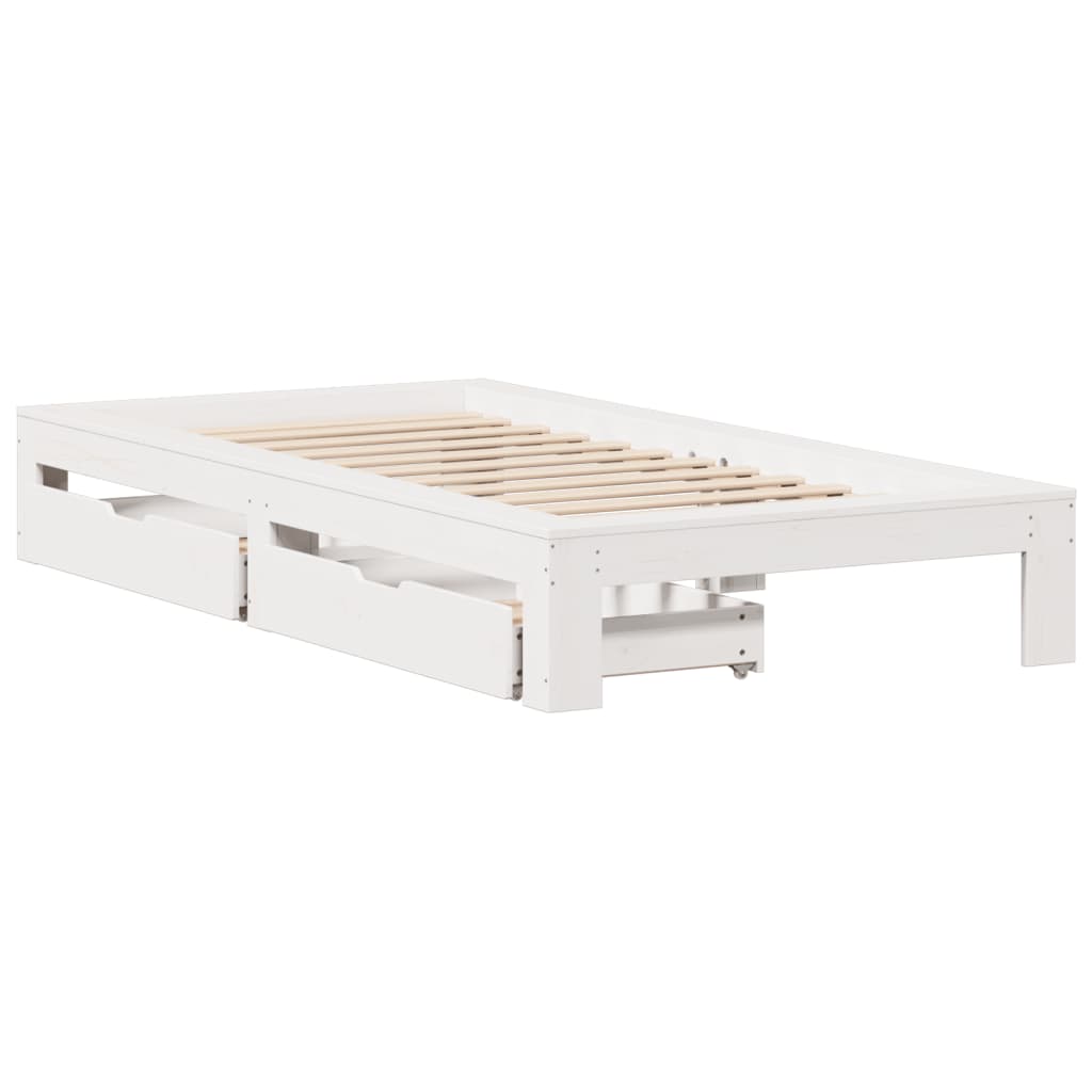 Bedframe zonder matras massief grenenhout wit 75x190 cm