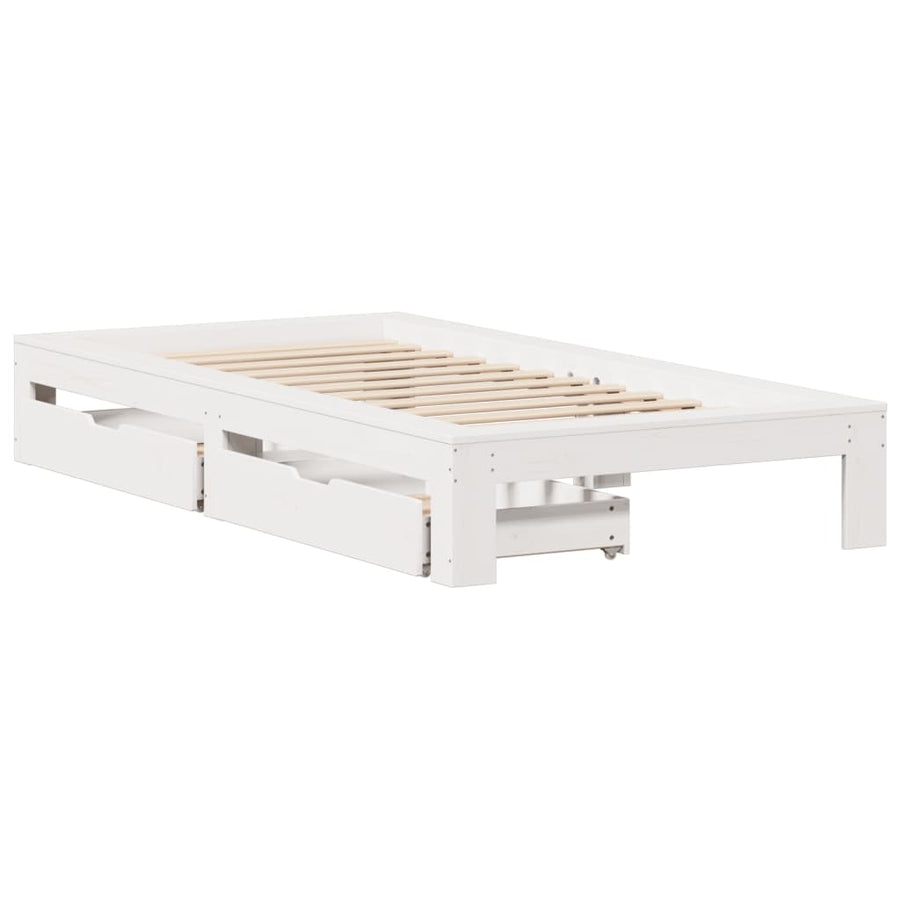 Bedframe zonder matras massief grenenhout wit 75x190 cm