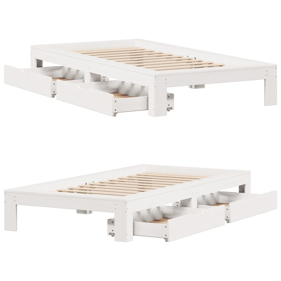 Bedframe zonder matras massief grenenhout wit 75x190 cm