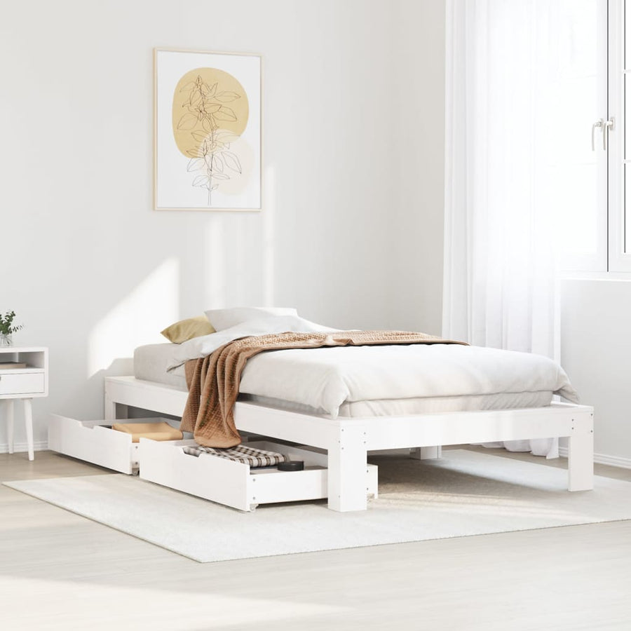 Bedframe zonder matras massief grenenhout wit 75x190 cm