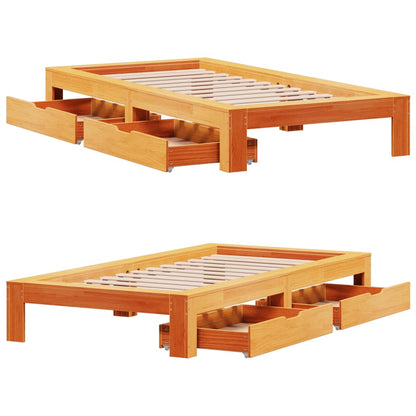 Bedframe zonder matras massief grenenhout wasbruin 75x190 cm