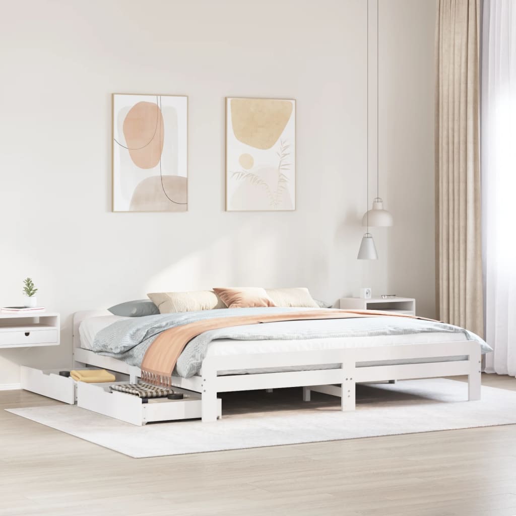 Bedframe zonder matras massief grenenhout wit 200x200 cm