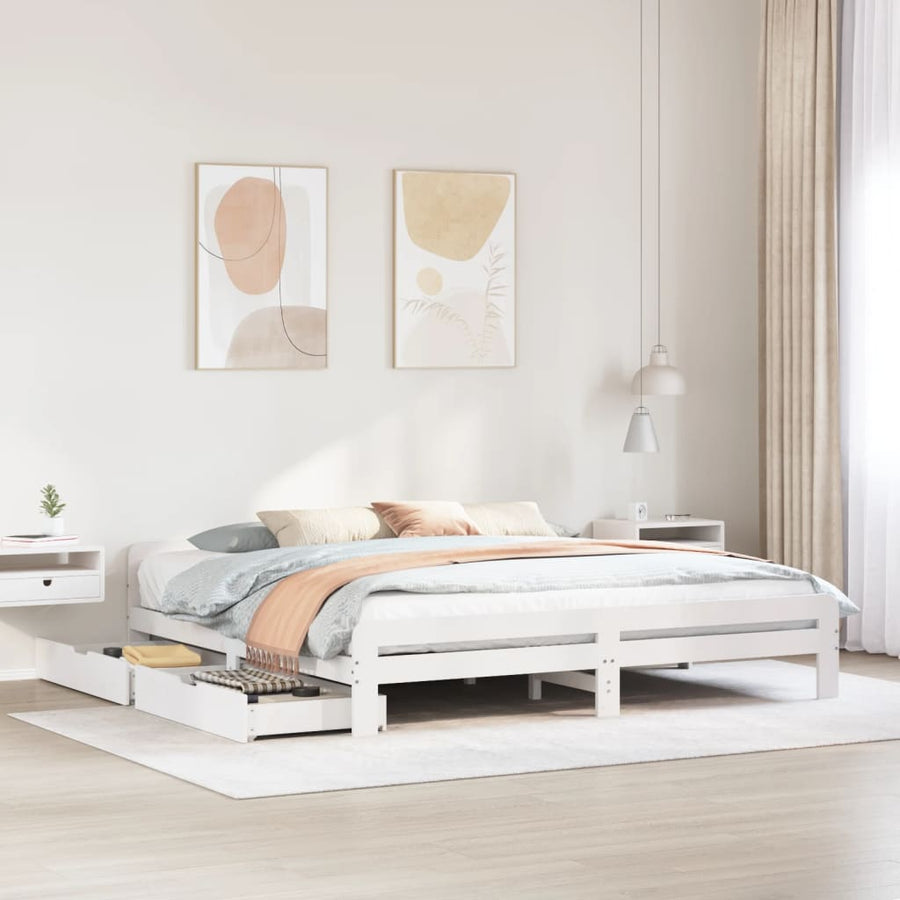 Bedframe zonder matras massief grenenhout wit 200x200 cm