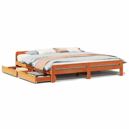 Bedframe zonder matras massief grenenhout wasbruin 200x200 cm