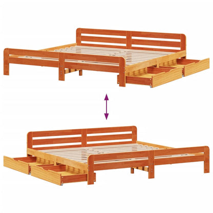 Bedframe zonder matras massief grenenhout wasbruin 200x200 cm