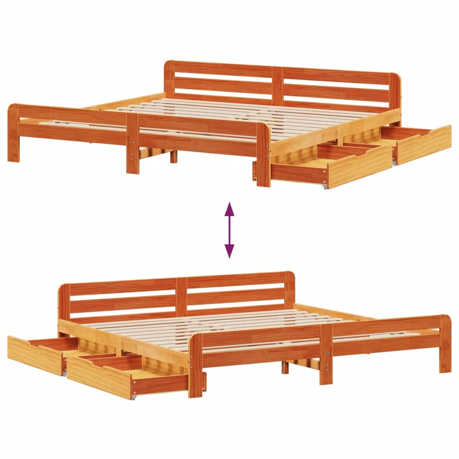 Bedframe zonder matras massief grenenhout wasbruin 200x200 cm