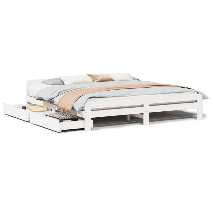 Bedframe zonder matras massief grenenhout wit 180x200 cm