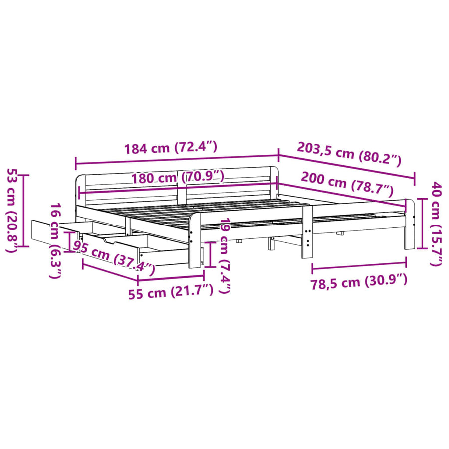 Bedframe zonder matras massief grenenhout wit 180x200 cm