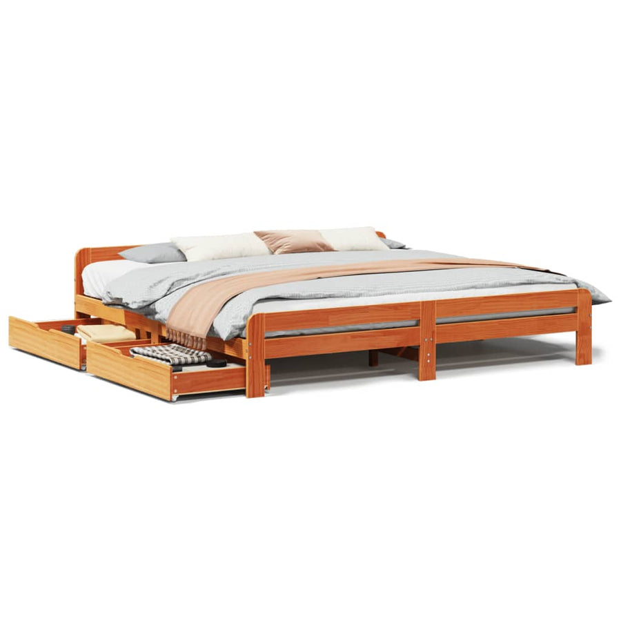 Bedframe zonder matras massief grenenhout wasbruin 180x200 cm