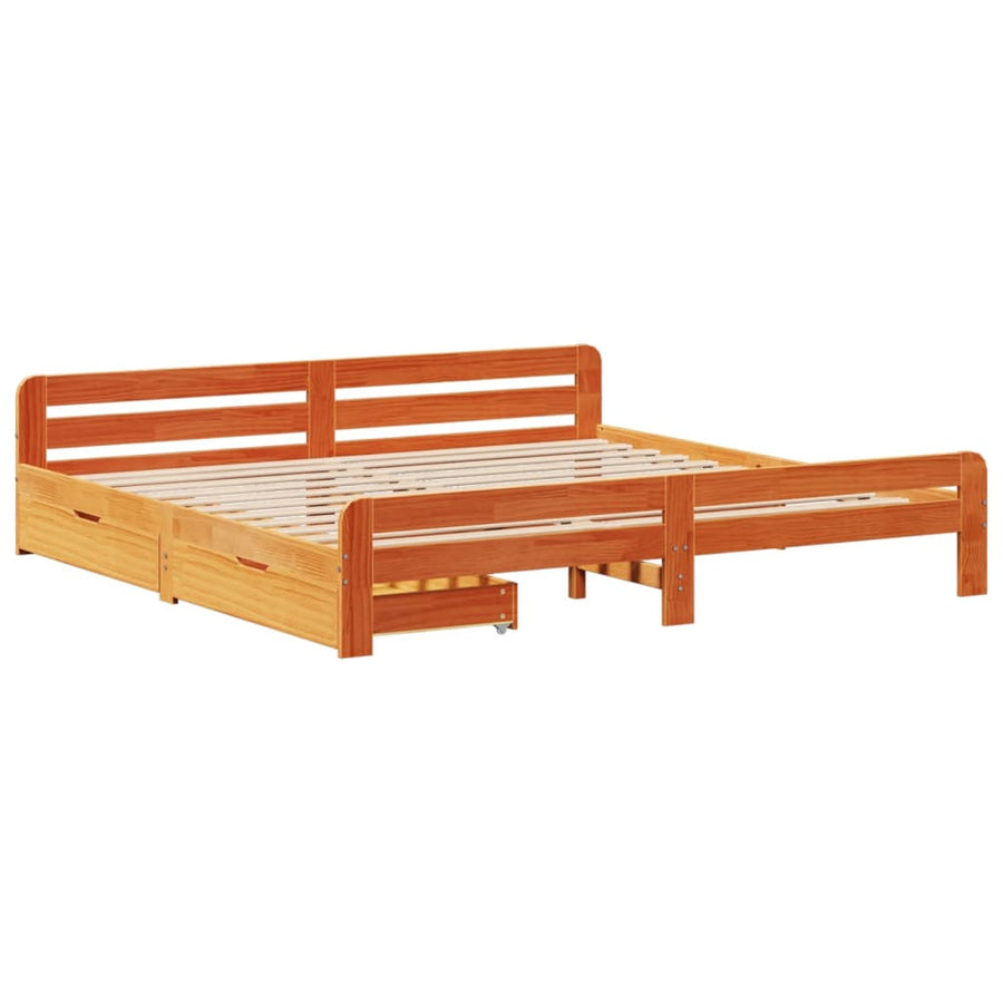 Bedframe zonder matras massief grenenhout wasbruin 180x200 cm
