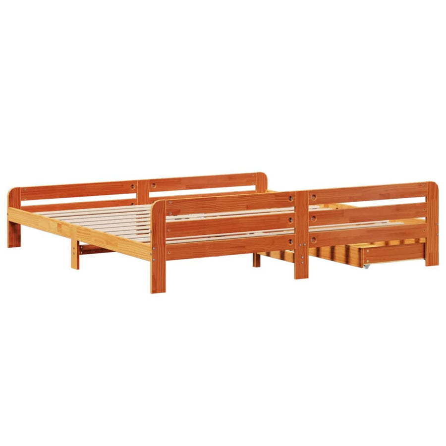 Bedframe zonder matras massief grenenhout wasbruin 180x200 cm