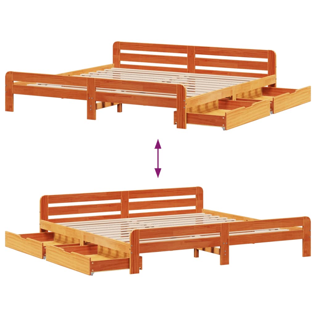 Bedframe zonder matras massief grenenhout wasbruin 180x200 cm
