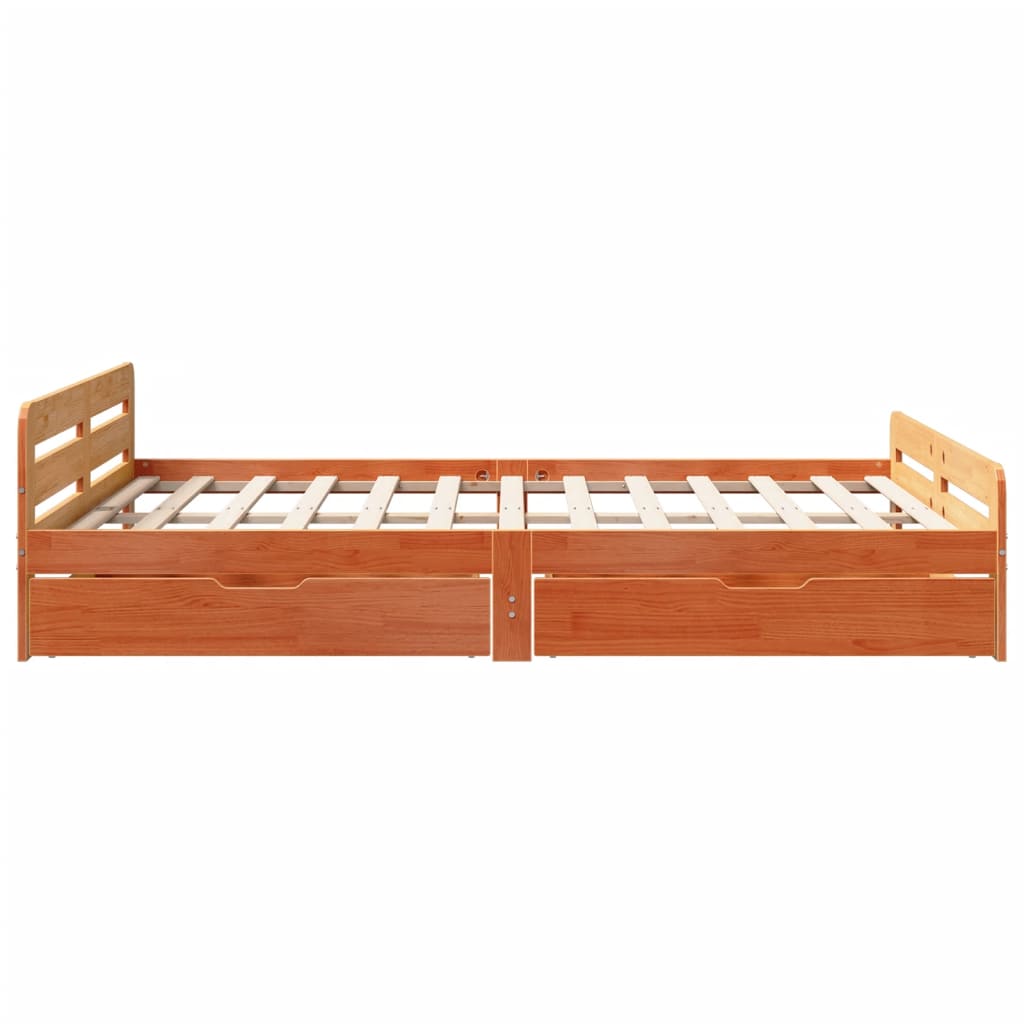 Bedframe zonder matras massief grenenhout wasbruin 160x200 cm