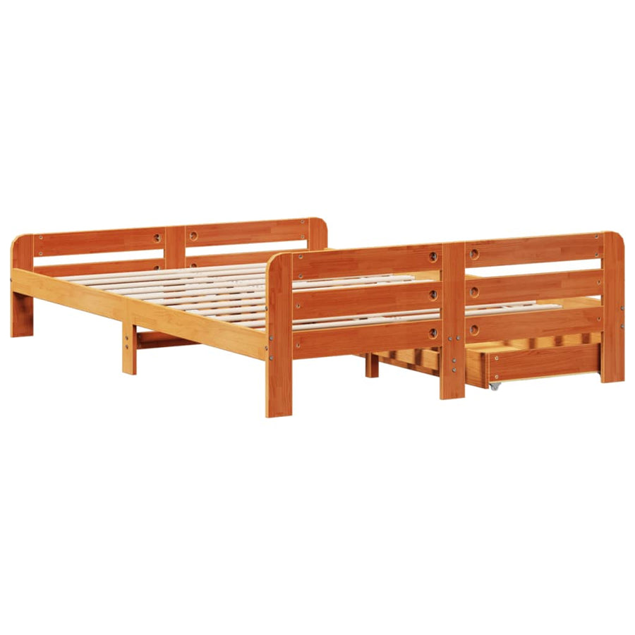 Bedframe zonder matras massief grenenhout wasbruin 160x200 cm