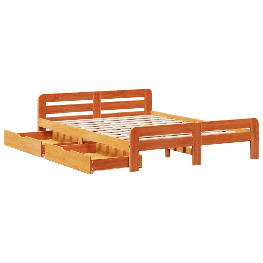 Bedframe zonder matras massief grenenhout wasbruin 160x200 cm