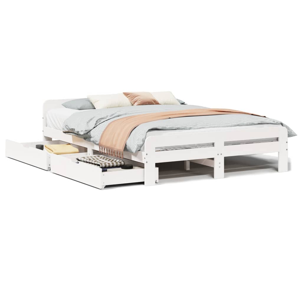 Bedframe zonder matras massief grenenhout wit 150x200 cm