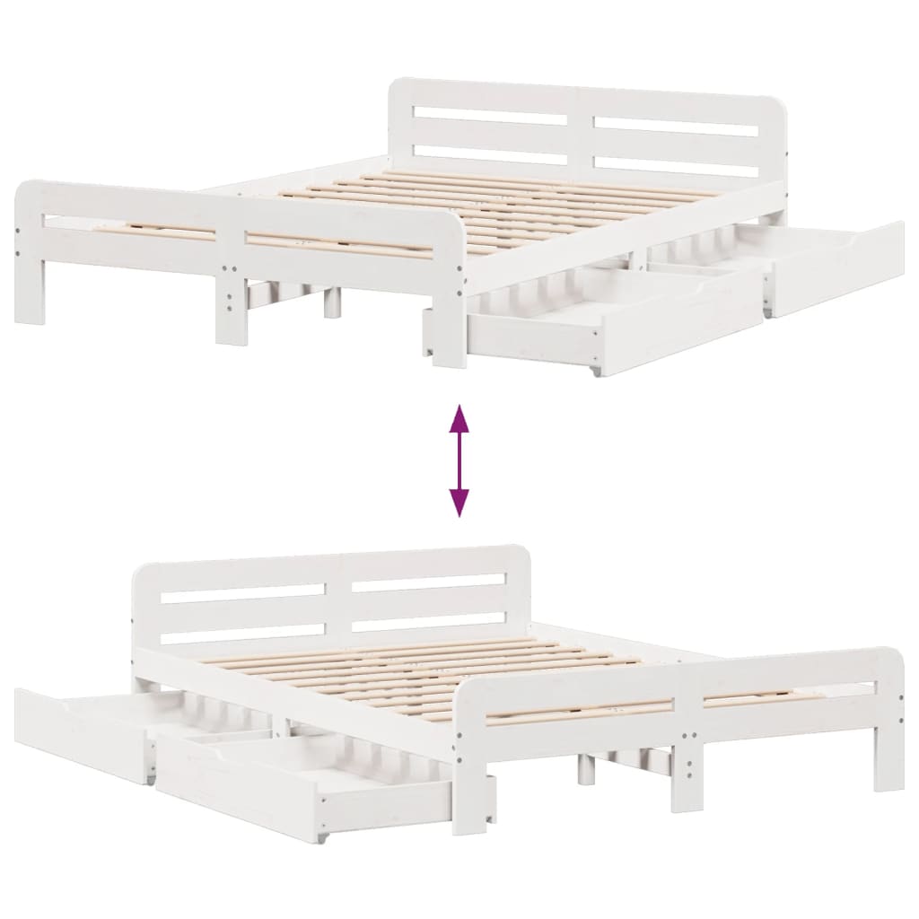 Bedframe zonder matras massief grenenhout wit 150x200 cm