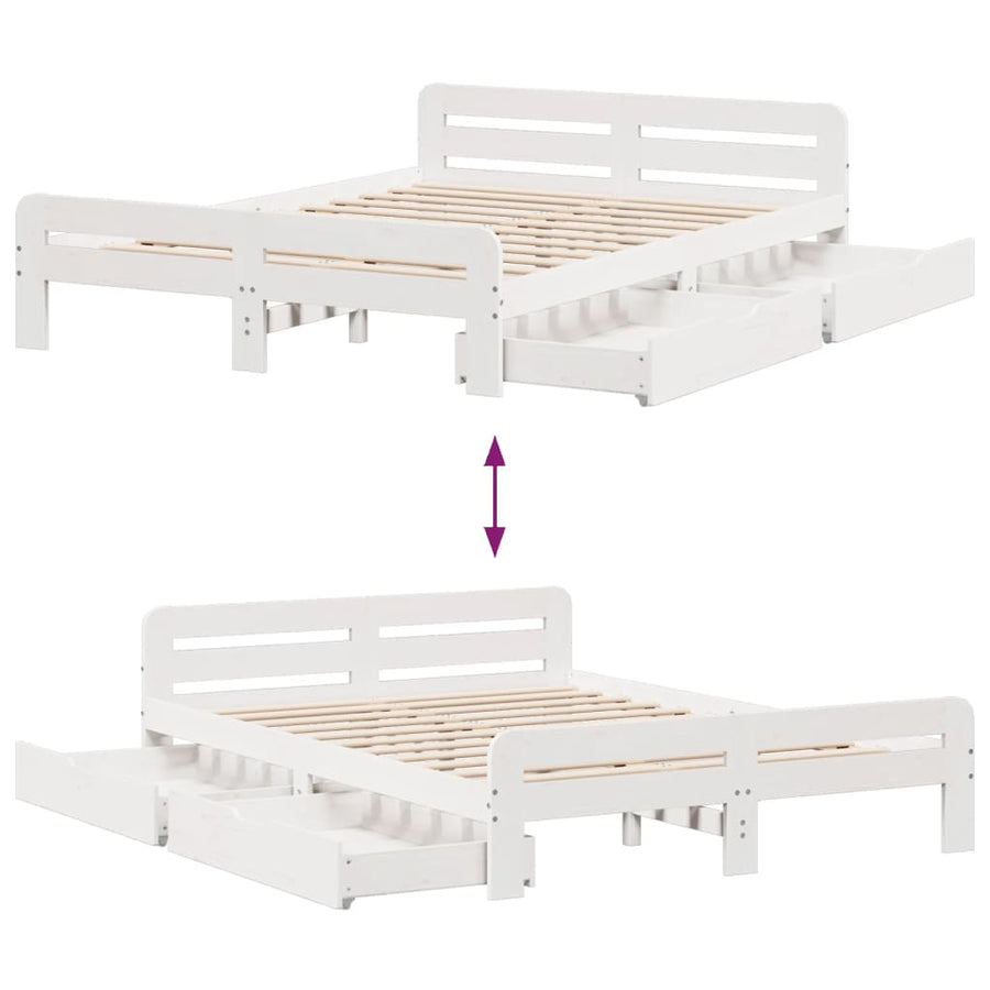 Bedframe zonder matras massief grenenhout wit 150x200 cm