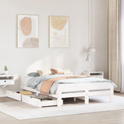 Bedframe massief grenenhout wit 150x200 cm met lades