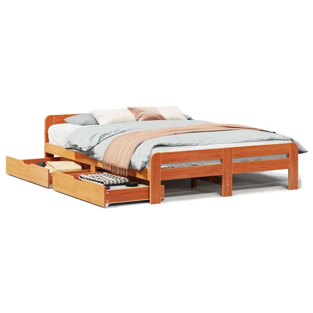 Bedframe zonder matras massief grenenhout wasbruin 150x200 cm
