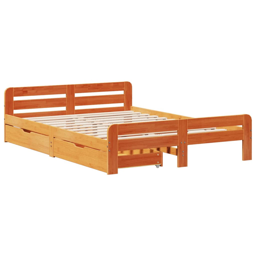 Bedframe zonder matras massief grenenhout wasbruin 150x200 cm