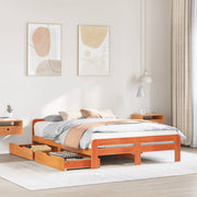 Bedframe massief grenenhout wasbruin 150x200 cm met lades