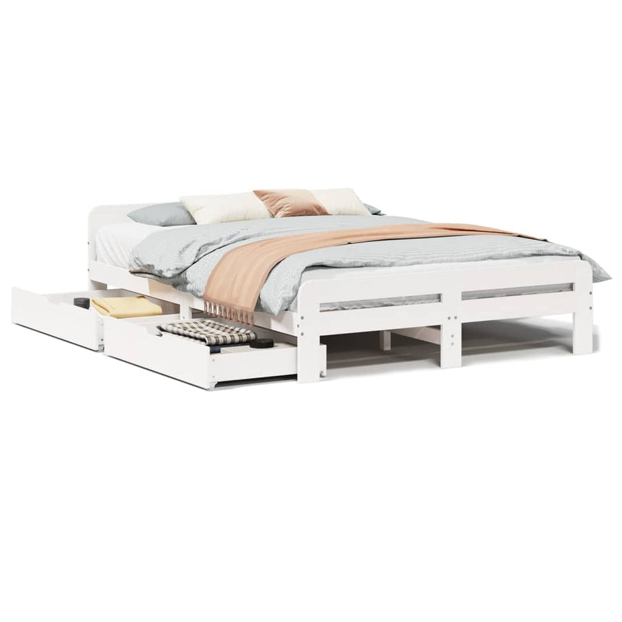 Bedframe zonder matras massief grenenhout wit 140x200 cm