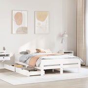 Bedframe massief grenenhout wit 140x200 cm met lades