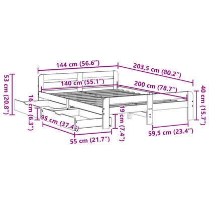 Bedframe zonder matras massief grenenhout wasbruin 140x200 cm